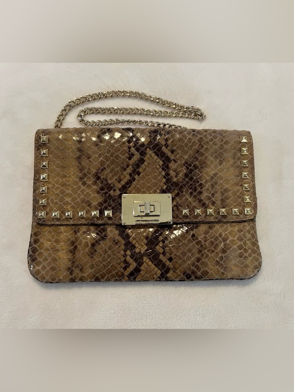 🩷Michael Kors Brown Snake/Leather  Gold Chain Shoulder Bag💚